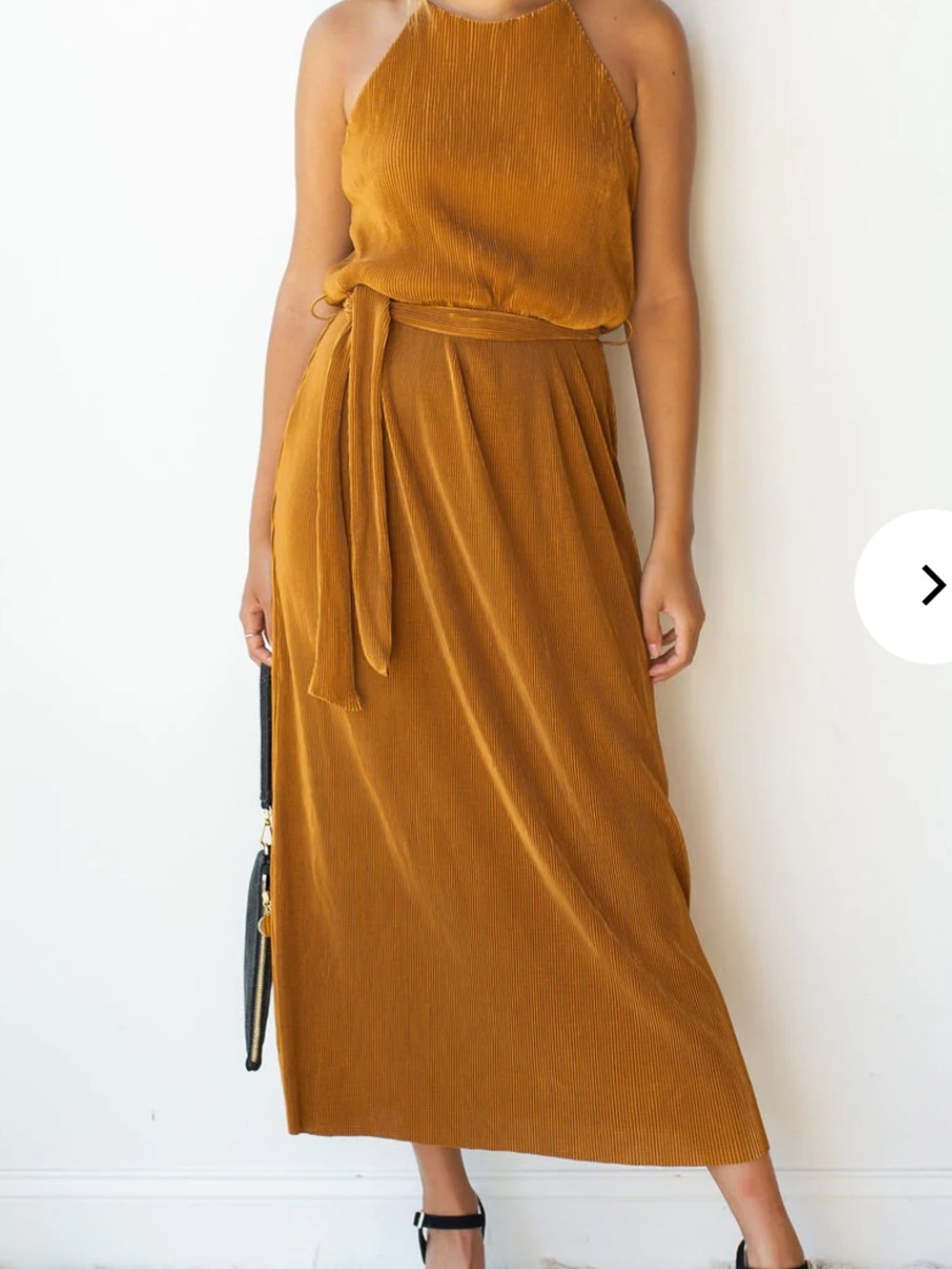 Lush Golden Hour Corduroy Sleeveless Maxi Dress in Caramel Brown Orange - Size S